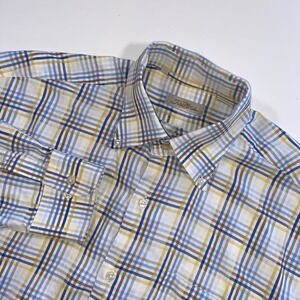 Peter Millar Mens Blue Yellow Plaid Cotton Button Down Shirt Large L Long Sleeve
